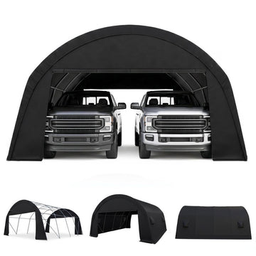 COBIZI Carport 20x20 Large Heavy Duty Car Tent Portable Garage, 2.0 Galvanized Frame, Waterproof Shelter with Removable Sidewalls & Windows, Built-in Sandbags, for Car/Boat/SUV, Gray