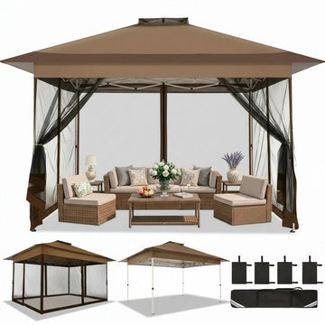 COBIZI 13x13 Pop up Gazebo, Outdoor pop up Canopy Tent, Patio Shelter Tents with Portable Carry Bag, Patio Gazebos for Camping, Garden, Deck, Backyard, Brown