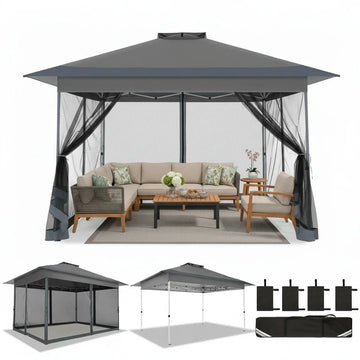 COBIZI 13x13 Pop up Gazebo, Outdoor pop up Canopy Tent, Patio Shelter Tents with Portable Carry Bag, Patio Gazebos for Camping, Garden, Deck, Backyard, Dark Grey
