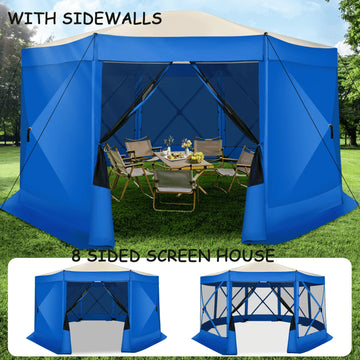 COBIZI Pop up Gazebo 15x15 Screen Tent for Camping, Outdoor Screened Gazebo with 7 Sidewalls, Portable Hub Tent with Carrying Bag and Ground Stakes, Khaki
