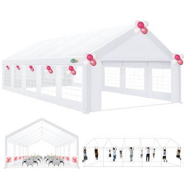 COBIZI 16x32ft Party Tent, Heavy Duty Wedding Tent with Removable Sidewalls, Large Outdoor Event Tent, White Tent for Party, Carpas Para Fiestas, Canopy Tent with Built-in Sandbags, UV 50+, Waterproof