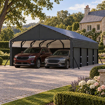 COBIZI 20x20FT Heavy Duty Metal Carport with Removable Fabric Sidewalls, Portable Outdoor Canopy Shelter, Steel Frame Carport, Waterproof All-Weather Garage Tent for Cars, Trucks, RVs, Boats, Black