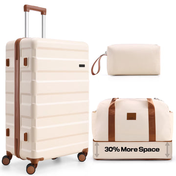 COBIZI 5 Piece Carry on Luggage Sets with Duffel Bag ABS Hard Shell Suitcase with TSA Locks Dual Spinner Wheels 20/24/28 Lightweight Luggages for Travel,Beige