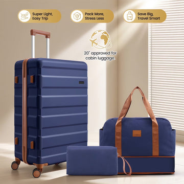 COBIZI 3 Piece Hardshell Luggage Set, Suitcase Set with Spinner Wheels and TSA Lock, 20/24/28 in, Blue