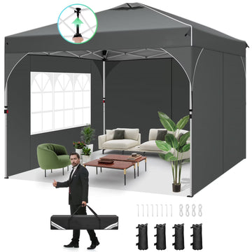 COBIZI 10x10 Pop Up Canopy Tent with Sidewalls,Waterproof Easy up Canopy for Camping,Outdoor Instant Folding Gazebo 10x10 Canopy for Party with Air vent,Reflective Strip,Carry Bag&Sandbags Black