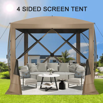 COBIZI 8x8 Pop up Gazebo, Ez up Screen Tent, Portable Outdoor Canopy Sun Shelter with Carry Bag & Ground Stakes for Camping, Garden and Picnics, Khaki