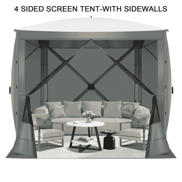 COBIZI 8x8 Pop up Gazebo Tent, Ez up Waterproof Screen Tent Screen House, Portable Outdoor Canopy Sun Shelter with 3 Sidewalls, Carry Bag & Ground Stakes for Camping, Garden and Picnics, Gray