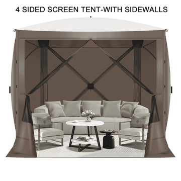 COBIZI 8x8 Pop up Gazebo Tent, Ez up Waterproof Screen Tent Screen House, Portable Outdoor Canopy Sun Shelter with 3 Sidewalls, Carry Bag & Ground Stakes for Camping, Garden and Picnics, Brown