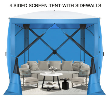 COBIZI 8x8ft Pop up Gazebo Screen Tent Screen House for Camping, 5 Sided Camping Outdoor Screened Gazebo Tent with Sidewalls, Portable Quick-Set Hub Tent with Carrying Bag and Ground Stakes, Blue