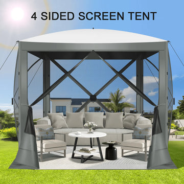 COBIZI 8x8ft Pop up Gazebo Screen Tent Screen House for Camping, Camping Outdoor Screened Gazebo with Mosquito Netting, Portable Hub Tent with Carrying Bag and Ground Stakes, Gray