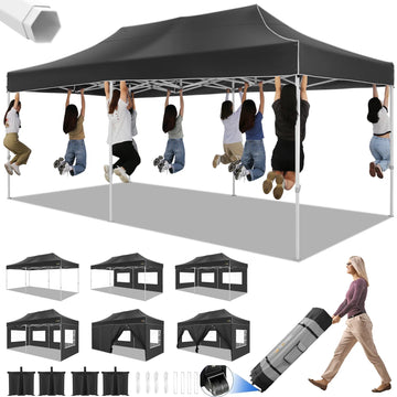 COBIZI Canopy 10x20 Pop up Canopy with 6 Sidewalls Heavy Duty Party Tent Outdoor Party Event Gazebo Commercial Canopy Tents for Parties Wedding Outdoor Events,Black