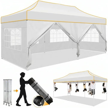 COBIZI 10x10 Heavy Duty Pop Up Canopy Tent with 4 Sidewalls, Commercial Vendor Tent for Craft Show Farmers Market Street Vending, Waterproof UPF50+ Silver Coated, Thickened Frame, White