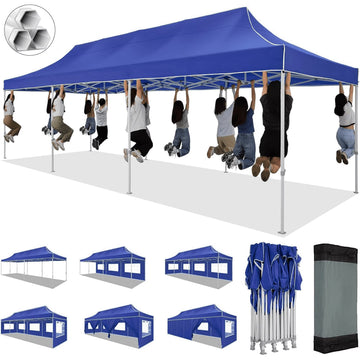 COBIZI Heavy Duty 10x30 Party Tent,Commercial pop up Canopy for Parties,Waterproof Gazebos, 8 Sidewalls,Waterproof UPF50+,Gray
