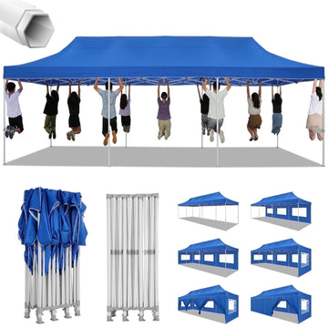 COBIZI 10x10 Heavy Duty Pop Up Canopy Tent with 4 Sidewalls, Commercial Instant Waterproof Shelter, UV 50+ with Silver Coated, Upgraded Thickened Hexagonal Legs,White