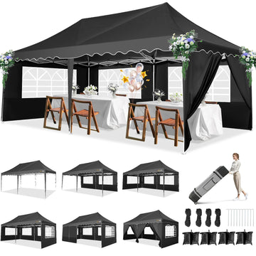 Visit the COBIZI Store COBIZI 10x10 Pop up Canopy with 4 Removable Sidewalls, Sandbags, Stakes & Ropes, Upf 50+ Easy Setup Canopy Tent Waterproof Outdoor Instant Portable Shelter for Business, Events, Vendor, White