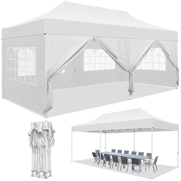 COBIZI Canopy Tent 10x20 Pop Up Heavy Duty Canopy Tent with 6 Removable Sidewalls,Party Tent for Weddings,Beaches,Outdoor Events,Commercial Seasonal Wind UV 50+& Waterproof&Sunburn Protection,White