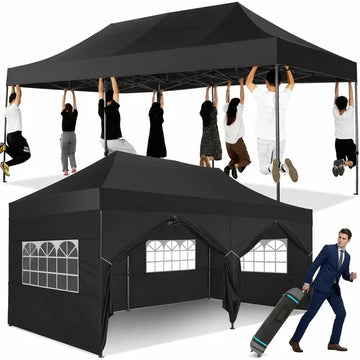COBIZI 10x20 Heavy Duty Pop Up Canopy Tent, Reinforced Frame 220 LBS/Leg, 6 Removable Sidewalls, Waterproof & Windproof, with Wheeled Bag, Sandbags & Ground Stakes, for Wedding & Trade Show, White