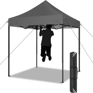 COBIZI 6.6x6.6 FT Heavy Duty Pop Up Canopy Tent, Thickened Steel Frame, Waterproof Windproof UPF 50+, Outdoor Camping BBQ Market Canopy, Stakes Sandbags Ropes Carry Bag Included, Gray