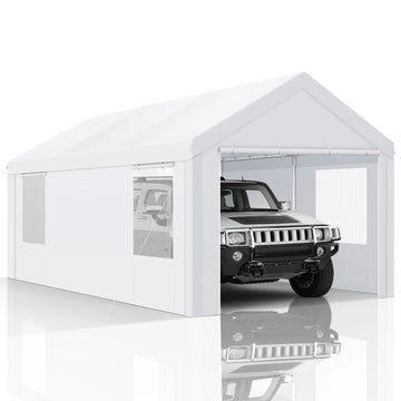 COBIZI Carport 10'x20' Large Heavy Duty Car Tent with Powder-Coated Steel Frame, Portable Garage with Removable Sidewalls & Doors, Car Canopy with All-Season Tarp for Outdoor Party, Birthday, Gray