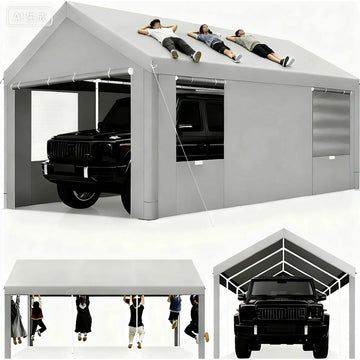 COBIZI 10' x 20' Heavy Duty Carport Car Canopy Garage Shelter Party Tent, Adjustable Height from 6.4ft to 8.9ft, Yellow