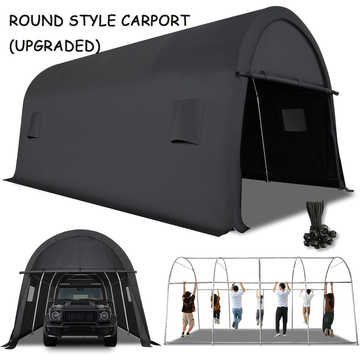 COBIZI Carport 10x20 FT Heavy Duty, Round Style Portable Garage, Carport Canopy with All-Steel Metal Frame & Vents,Outdoor Storage Shed for Car, Truck, Boat, Patio Furniture Anti-Snow Waterproof,Gray
