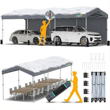 COBIZI 10x30 Pop up Canopy with 1-Button Push Center Lock, Portable Garage with 3 Sidewalls Carport Canopy Waterproof & UPF 50+,Car Canopy Tent for Parties,Commercial,3 Adjustable Height,Gray