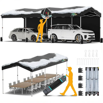 COBIZI 10x30 Pop up Canopy with 1-Button Push Center Lock, Portable Garage with 3 Sidewalls Carport Canopy Waterproof & UPF 50+,Car Canopy Tent for Parties,Commercial,3 Adjustable Height,Black