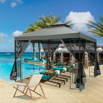 COBIZI Gazebo 10x10 Outdoor Gazebo Patio Gazebo with Mosquito Netting, Heavy Duty Gazebo Double Roof Outdoor Canopy with