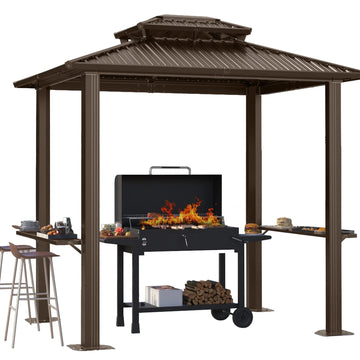 COBIZI 6’x 8’ Hardtop Aluminum Grill Gazebo with Double Roof, Outdoor BBQ Gazebo Canopy with 2 Side Shelves, Galvanized Steel Roof for Enhanced Patio, Lawn, Backyard BBQ Experience, Black