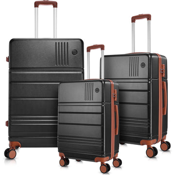 COBIZI Luggage Sets 3 Piece, ABS+PC Hard Shell Suitcases with Wheels, TSA Aproved Lock and Convient Side Hook, Travel Suit Case Set for Men and Women, Black