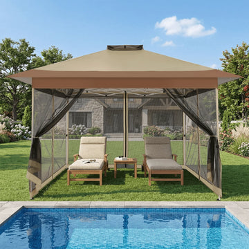 COBIZI 13x13 Pop-Up Gazebo Canopy Tent, Outdoor Portable Patio Shelter with Carry Bag for Camping, Garden, Deck & Backyard, Beige