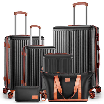 COBIZI Luggage Sets 6 Piece Hardside Luggage Sets with Wheels&TSA Lock,Lightweight Hardshell Carry on Suitcase Sets for School Travel 20in 24in 28in(Black)