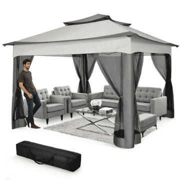 COBIZI Outdoor Canopy Gazebo 11x11 Pop up Gazebo Patio Gazebo with Mosquito Netting Outdoor Canopy Shelter with 121 Square feet of Shade for Outdoor Lawn, Garden, Backyard and Deck, Gray