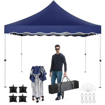 COBIZI Party Tent 10x10 Pop up Canopy, Easy Setup Canopy Tent with Sandbags, Stakes & Ropes, UPF 50+ Waterproof Outdoor Instant Portable Shelter for Party, Events, Vendor, Dark Blue