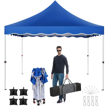 COBIZI 10x10 Pop Up Canopy Tent with 4 Sidewalls, One-Push Setup, Glow Strips, 3 Heights, Air Vent, Waterproof UPF 50+, Carry Bag, Sandbags, Stakes & Ropes for Outdoor Party & Beach, White