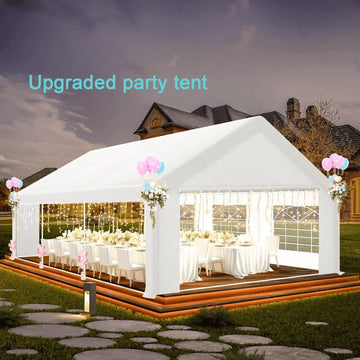 COBIZI Party Tent Heavy Duty, 20x20ft Wedding Tent, Large Canopy Tents for Parties, Carport Canopy with Removable Sidewalls, Large Tent with Built-in Sandbag, UV50+, Big Tent for Party, White