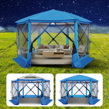 COBIZI Pop up Gazebo Screen Tent Screen House for Camping,12x12 Starry Sky Gazebo with Removable Roof, Outdoor Screened Gazebo with Sidewalls, Portable Hub Tent with Carry Bag and Ground Stakes,Gray