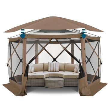COBIZI Pop Up Gazebo Starry Sky Screen Tent Screen House with a mesh top for Camping, 12x12 Screen Room with Mosquito Netting, Hub Tent Instant Screened Canopy with Carrying Bag, Brown