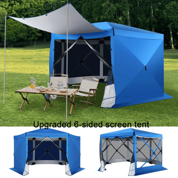 COBlZl 12'x12' Pop Up Gazebo 6-Sided Screen House Tent for Camping, Outdoor Instant Stargazing Gazebo Canopy with Awning 2.0,Portable Hub Tent with Removable Sidewalls,Screen Tent for Backyard,Gray