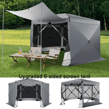 COBlZl 12'x12' Pop Up Gazebo 6-Sided Screen House Tent for Camping, Outdoor Instant Stargazing Gazebo Canopy with Awning 2.0,Portable Hub Tent with Removable Sidewalls,Screen Tent for Backyard,Gray