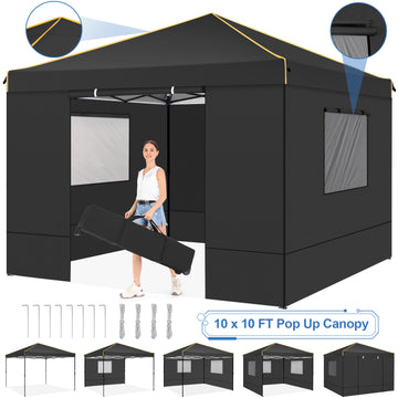 COBIZI 10x10 Pop up Canopy with 3 Sidewalls Waterproof Outdoor Canopy Gazebo Anti-UV Instant Foldable Canopy Tent for Party with Carry Bag,Dark Blue