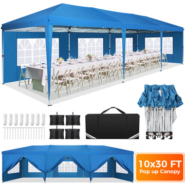 COBIZI 10x30 Pop up Canopy with Sidewalls Waterproof Canopy Tent for Outside Party Event Commercial Market Outdoor Patio Gazebo with Carry Bag,Gray