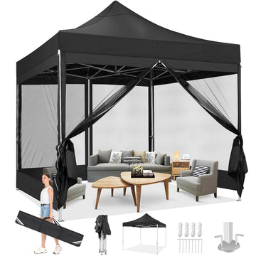 COBIZI 10x10 Heavy Duty Pop up Canopy with Mosquito Net, Instant Outdoor Shelter Tent with Mesh Sidewalls for Party, Backyard, Camping, Gray