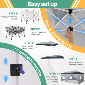 COBIZI 10x20 Pop Up Canopy Tent with Sidewalls, One Push Setup, Waterproof Party Tents for Party, Event, Commercial, Wedding, UPF 50+, with Air Vent, Mesh Windows, Carry Bag, SandBags, Silver-DimGray