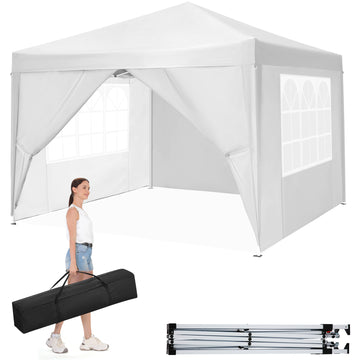 COBIZI 10x10 Pop up Canopy with Sidewalls Waterproof Outdoor Canopy Gazebo Anti-UV Instant Foldable Canopy Tent for Party with Carry Bag,Black
