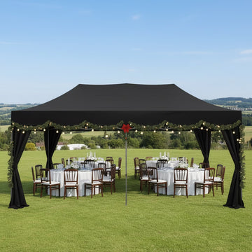 COBIZI 10x20 Heavy Duty Pop up Canopy Tent with 6 sidewalls Easy Up Commercial Outdoor Canopy Wedding Party Tent for Beach All Season Wind & Waterproof Gazebo with Roller Bag,Black(Frame Thickened)