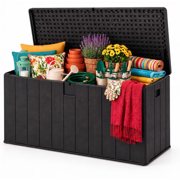 SANOPY 150 Gallon Outdoor Storage Deck Box,Waterproof Large Lockable Storage Container for Patio Furniture and Garden Tools,Brown