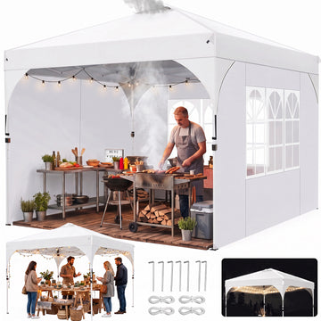 COBIZI 10'x 20' Pop-up Canopy Tent, 1-Push Center Lock, Air Vent, 6 Removable Sidewalls, Gray