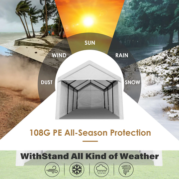 COBIZI Carport 10'x 20' Heavy Duty Carport with Powder-Coated Steel Metal Frame, Portable Garage with Removable Sidewalls & Doors for Car, Truck, Boat, Car Canopy with All-Season Tarp, White