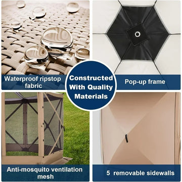 COBIZI 12x12 Pop-up Gazebo Starry Sky Screen Canopy Tent Screen House with 5 Sidewalls and Mosquito Nettings for Camping, Hub Tent Instant Screened Canopy with Carrying Bag and Ground Stakes, Khaki